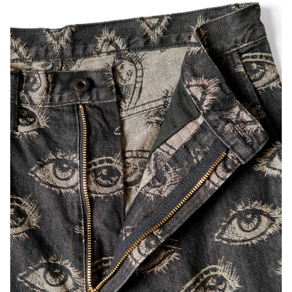 Japanese vintage eye embroidery wash distressed denim trousers wide-leg pants