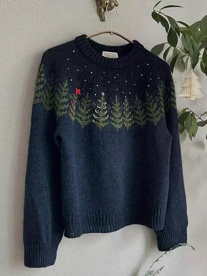 Navy Blue Jacquard Knit Sweater Jacket - European Industrial Chic (Women)