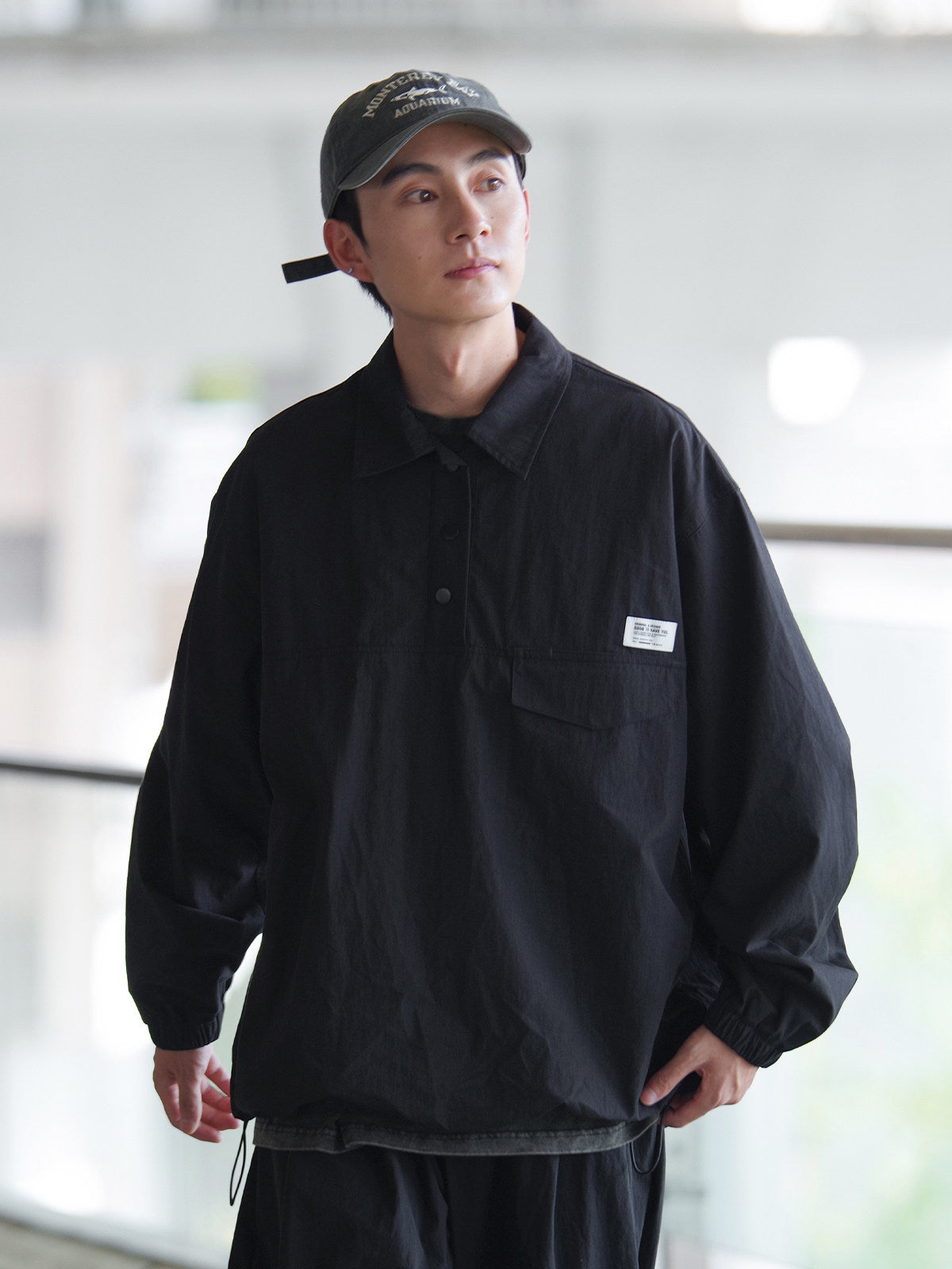 Japanese Retro Drop Shoulder Polo Long Sleeve Shirt – Loose Unisex Casual Top – Japanese vintage | yamalin clothes | Yamalinclothes
