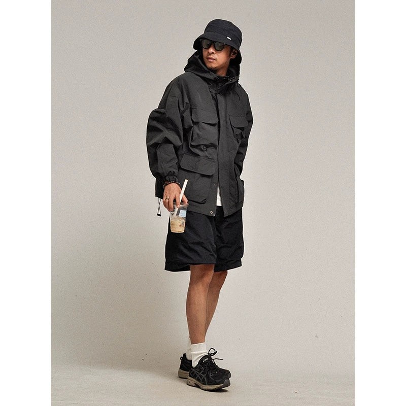 Mountain system! Camping control! Japanese autumn and winter outdoor function multi-pocket loose hooded waterproof men's jacket jacket tide
