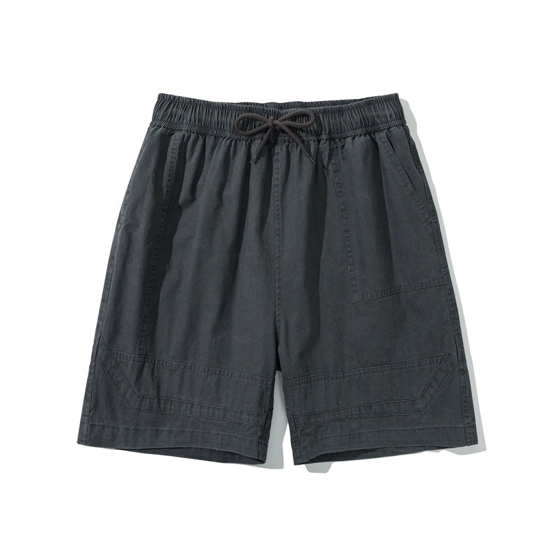 Summer 2025 Retro workwear washed distressed cotton elasticated waist drawstring shorts loose cropped pants men