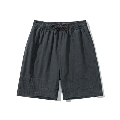 Summer 2025 Retro workwear washed distressed cotton elasticated waist drawstring shorts loose cropped pants men