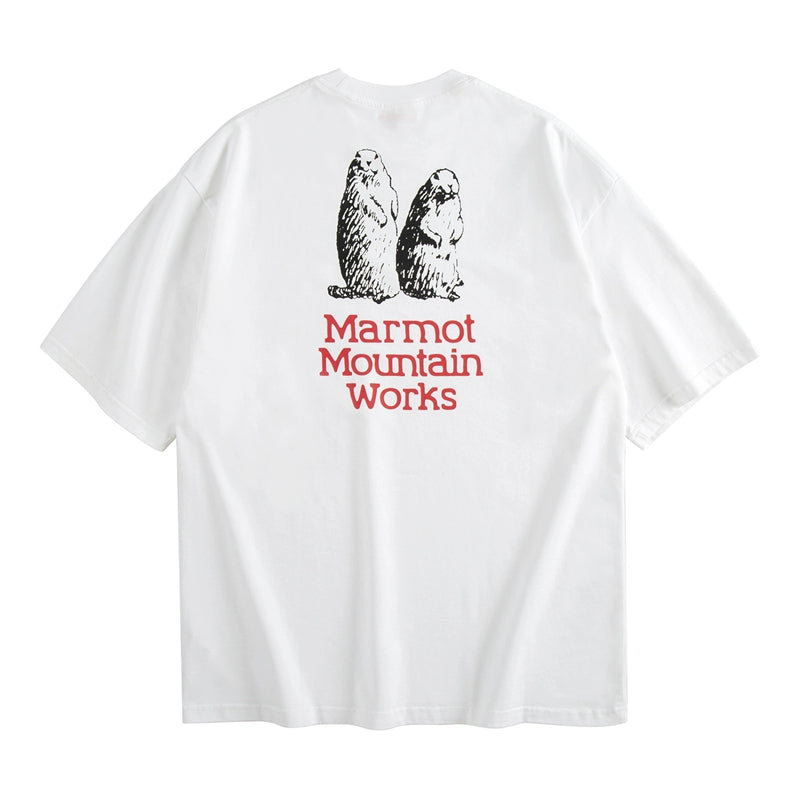 Joint groundhog print loose casual heavyweight short sleeve T-shirt for men