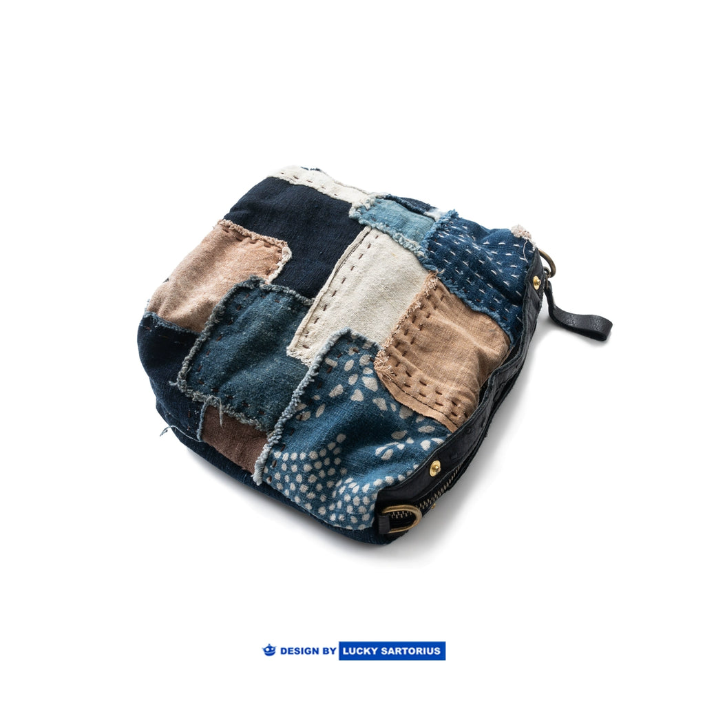Vintage indigo, blue-dyed ancient cloth panels, hand-embroidered ostrich skin, crossbody bags, shoulder bags, handbags, men's and women's bags