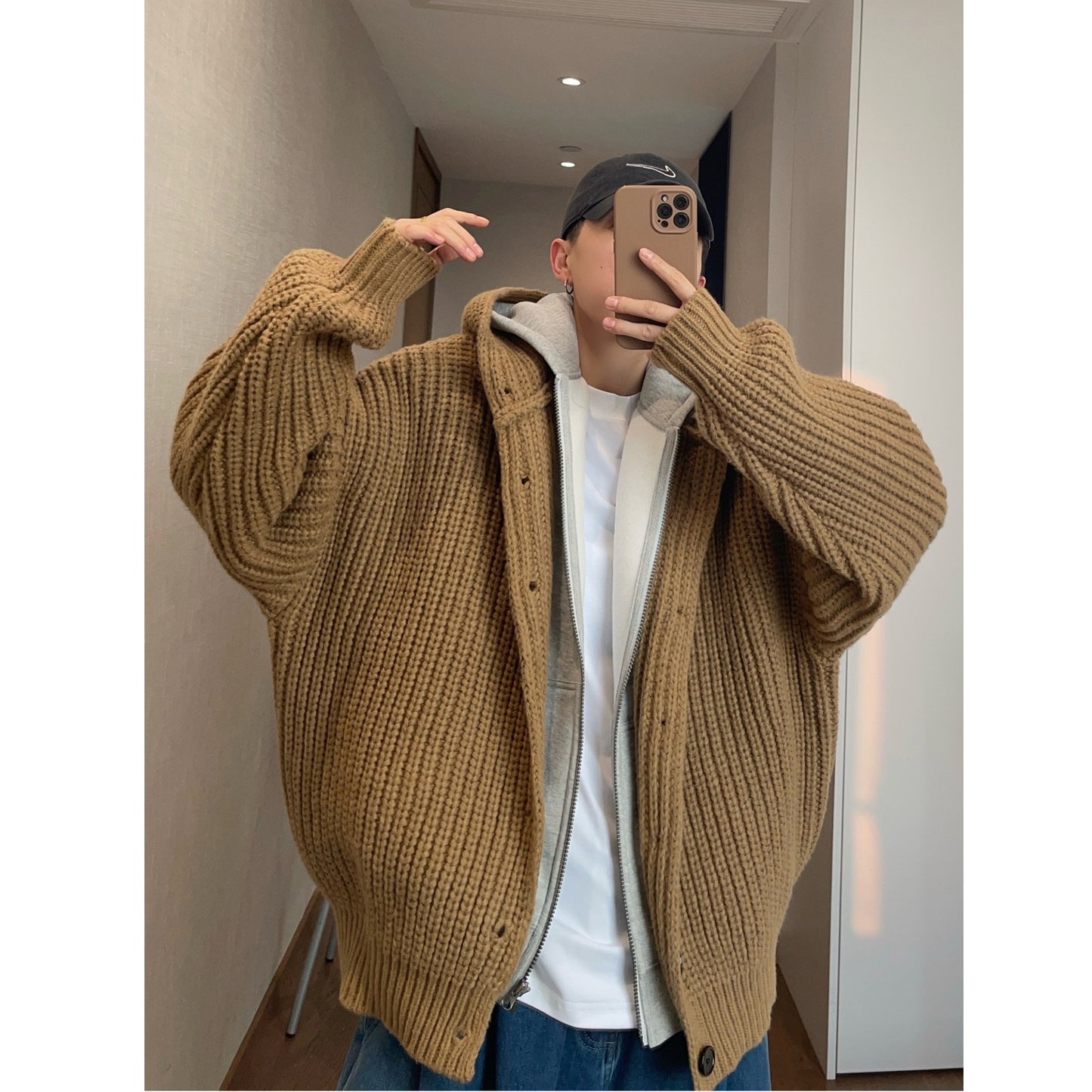 1.5KG Heavyweight Hooded Chunky Knit Button Sweater Coat – Oversized Vintage Winter – Japanese vintage | yamalin clothes | Yamalinclothes
