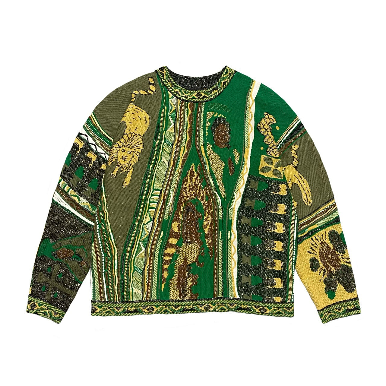 Vintage Contrasting Ethnic Bitter Melon Knit Crew Neck Pullover Sweater Cross Border Jacquard Plus Size