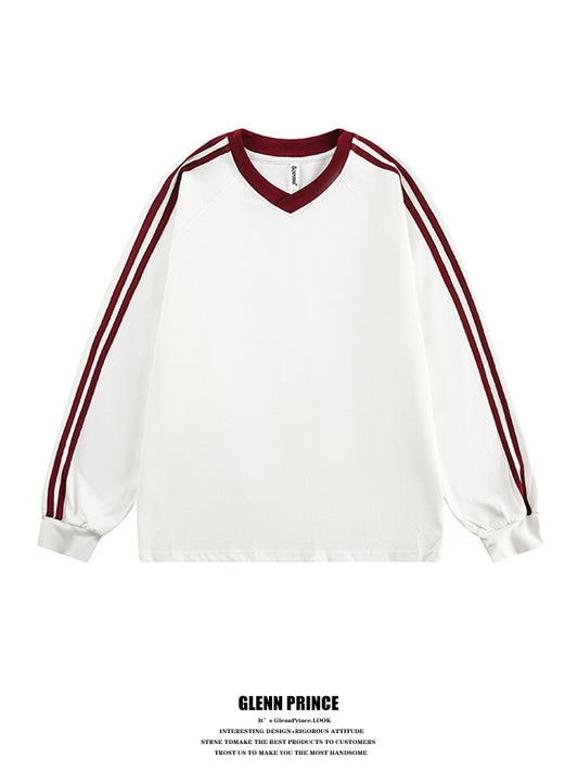 American Vintage Web V-Neck Cotton Sweatshirt Men's Spring Oversize Couple Sports Long Sleeve T-Shirt