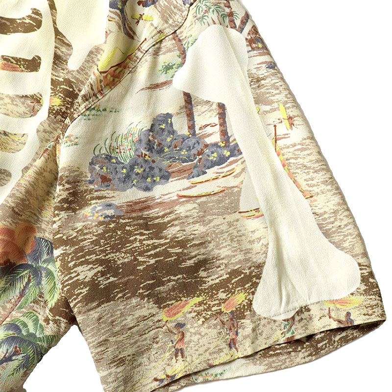 Japanese casual bone Hawaiian print Cuban collar loose short-sleeved shirt