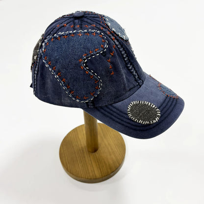 Handmade thorn patch boro distressed hat, Japanese retro baseball cap, trendy hats for men and women