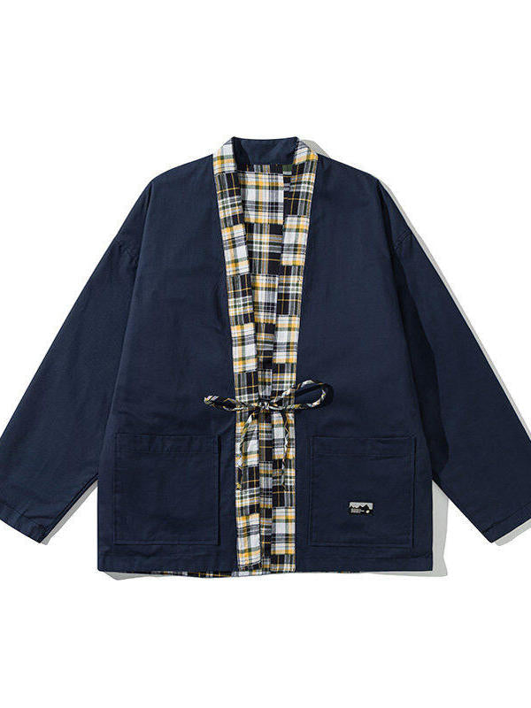 Japanese retro splicing double-sided wearing robe casual coat