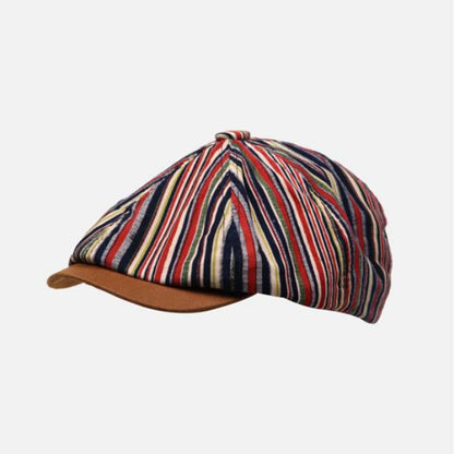 British Striped Reversible Newsboy Beret – Unisex Vintage Octagonal Flat Cap