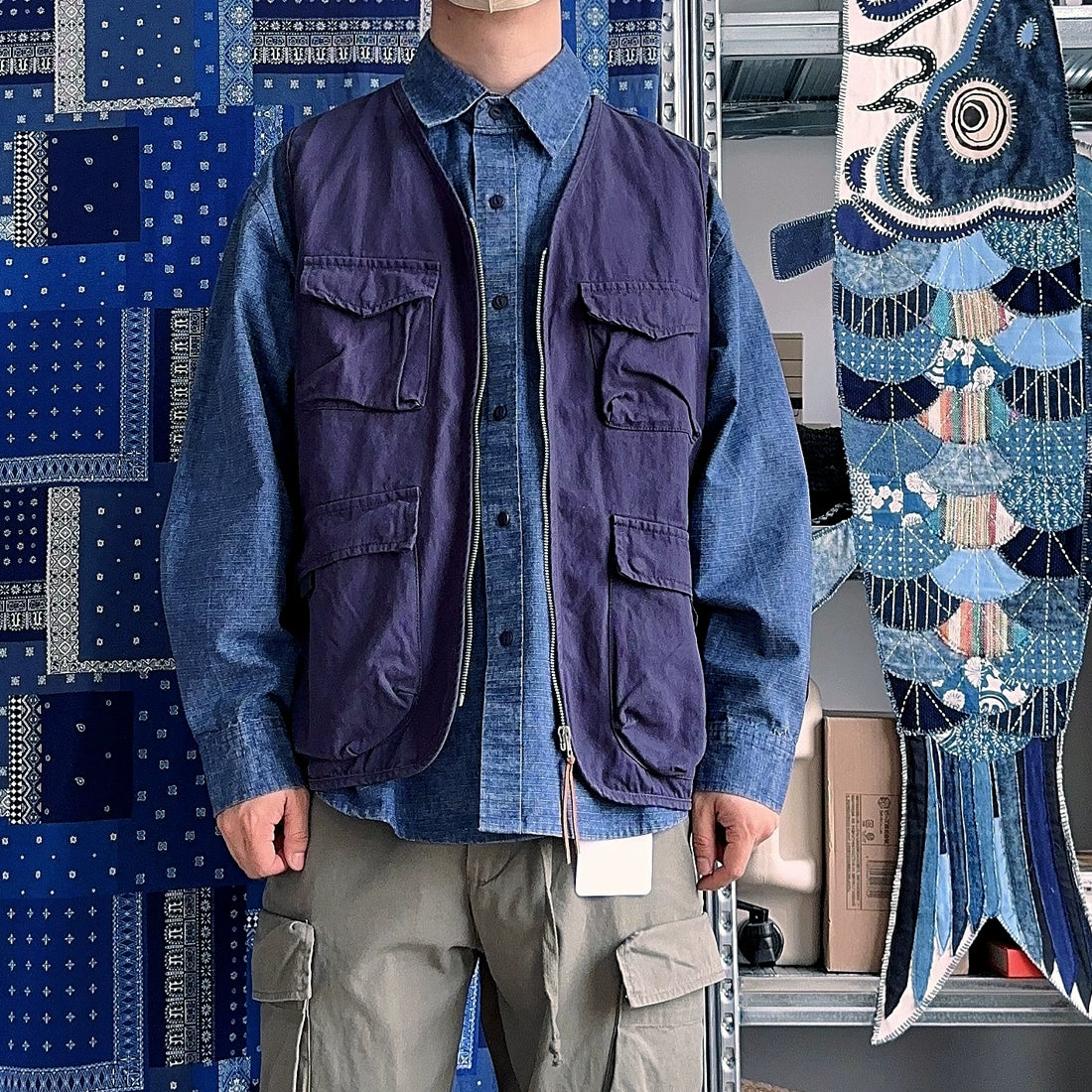 23 A/W vintage ethnic style multi-pocket military style vest young men and women Japanese loose and versatile vest jacket