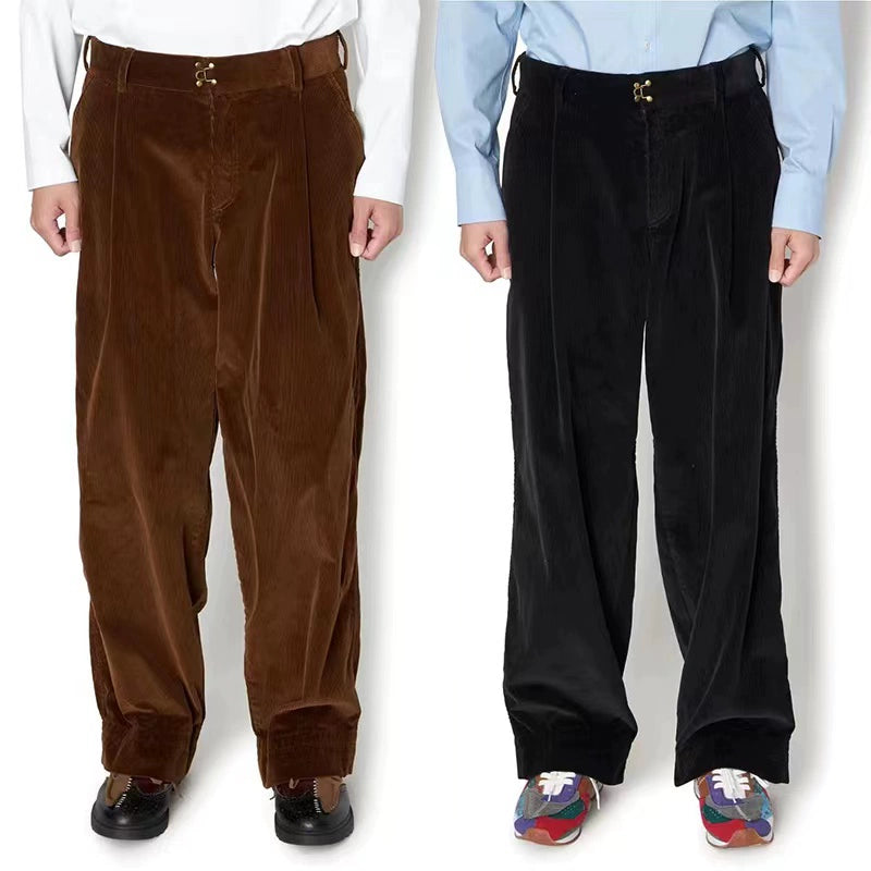 Japanese style two-color casual trendy unisex pure cotton corduroy trousers