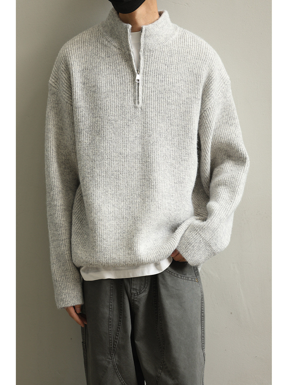 Stand Collar Half-Zip Pullover Sweater – Japanese Loose Unisex – Sweater pullover | japanese streetwear | vintage workwear | unisex | Yamalinclothes
