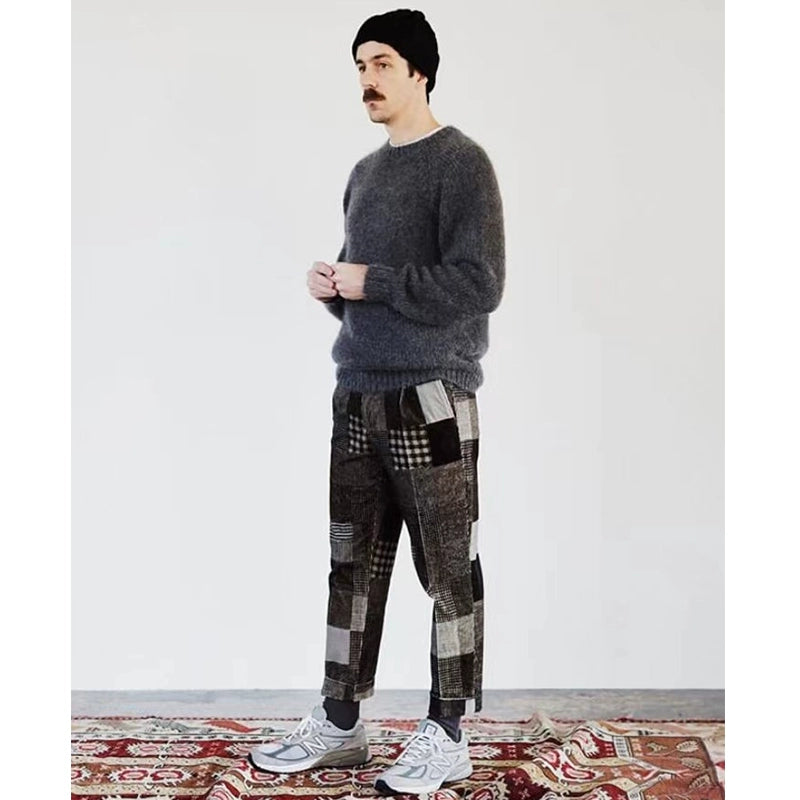 Japanese retro popular corduroy plaid stitching tapered men's and women's casual trousers