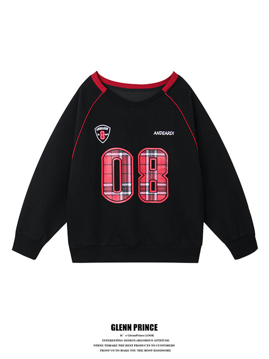 American fashion brand digital print hot girl V-neck one-shoulder sweatshirt women's spring and autumn athleisure top
