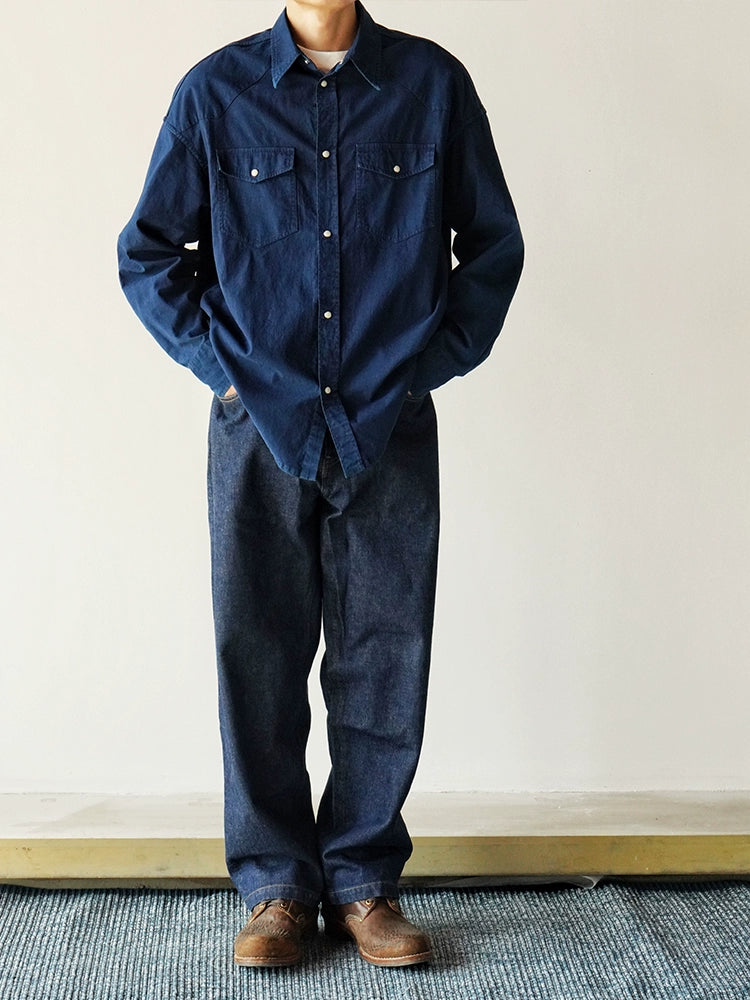 Handmade ancient plant dyed western shirt American retro long sleeve thin coat