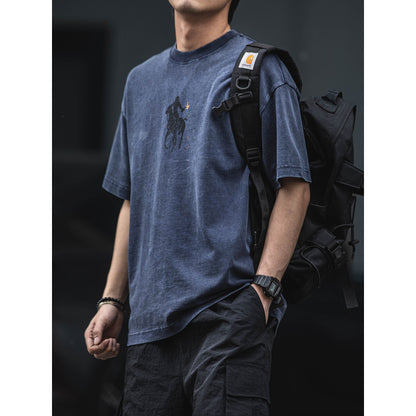 320G heavy cotton batik washed distressed short-sleeved T-shirt men's American retro loose casual versatile half sleeve – Japanese vintage | yamalin clothes | Yamalinclothes
