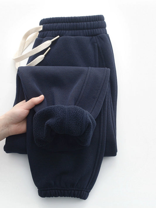 400g heavy navy blue twill fleece corset sweatpants casual fleece warm unisex style
