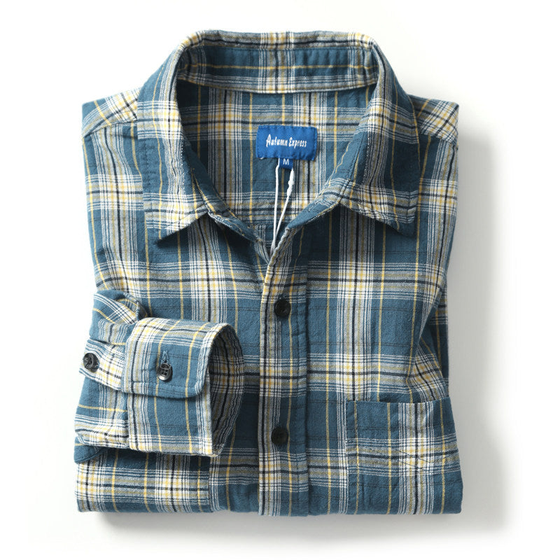 Washed Plaid Casual Shirt – American Retro Unisex Spring Autumn