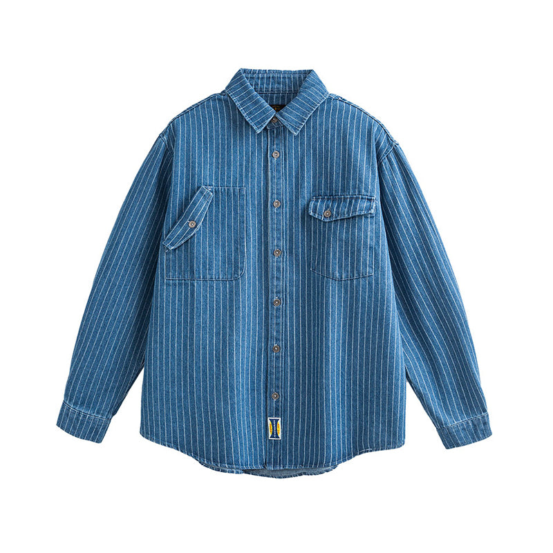 Striped Denim Shirt – Asymmetric Chest Pockets | Yamalinclothes