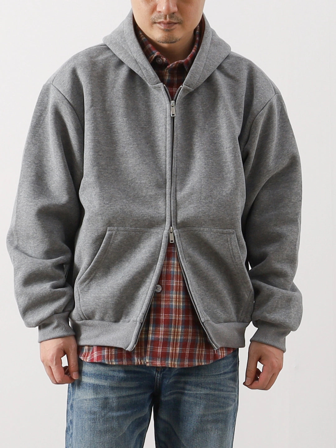 Heavy Contrast-Lined Hooded Cardigan – Short & Wide Loose Fit (Unisex)