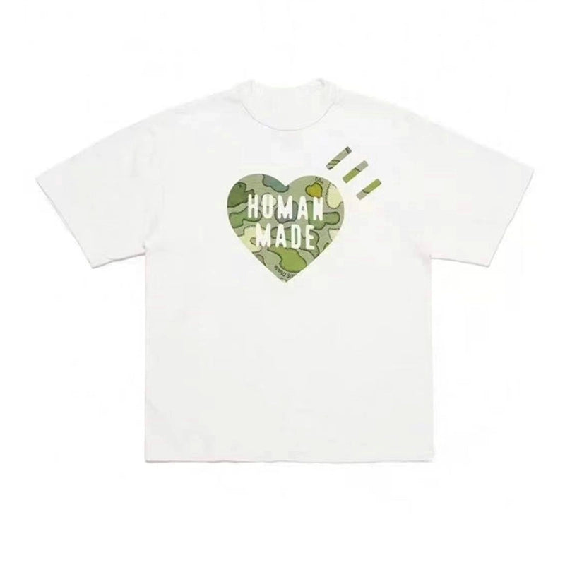 Very good-looking ~ HMAN co-branded KAWS camouflage ape head heart print slub cotton short sleeve T-shirt summer nigo