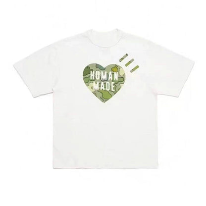 Very good-looking ~ HMAN co-branded KAWS camouflage ape head heart print slub cotton short sleeve T-shirt summer nigo
