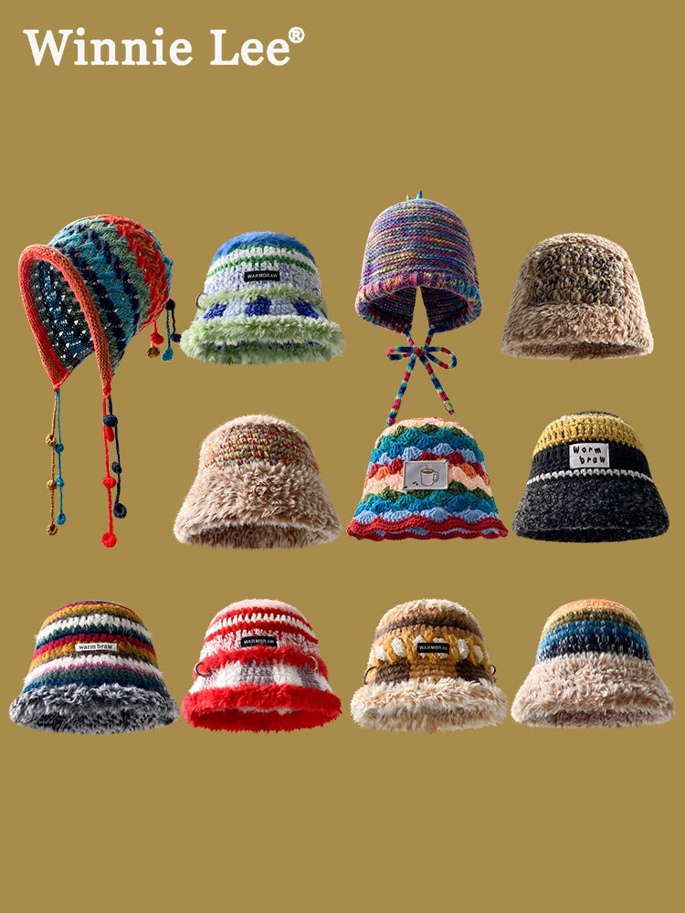 Japanese designer joint retro knitted wool hat warm plush fisherman hat