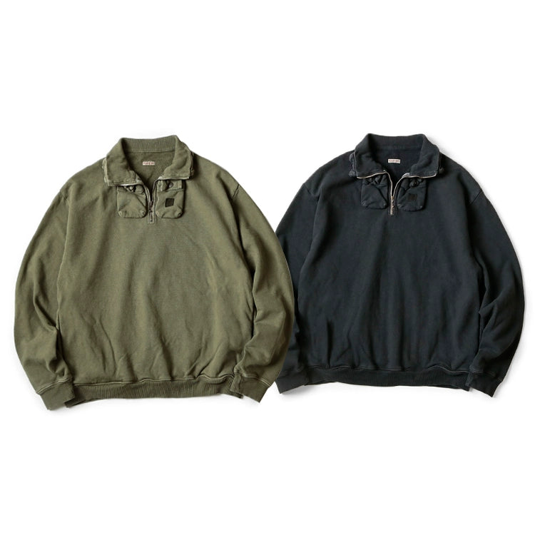 Japanese two-tone batik washed distressed stand collar loose long-sleeved sweatshirt