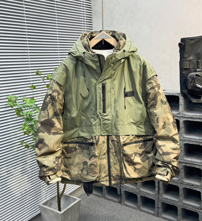 Camouflage Patchwork Hooded Down Jacket – White Duck Down Warm Loose Unisex – | japanese streetwear | vintage workwear | unisex | Yamalinclothes