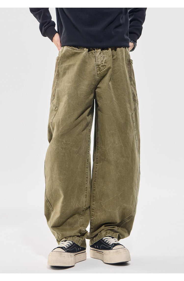 Washed Vintage Loose Tapered Pants – Men's Heavyweight Casual Trousers