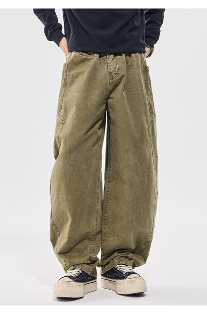 Washed Vintage Loose Tapered Pants – Men's Heavyweight Casual Trousers