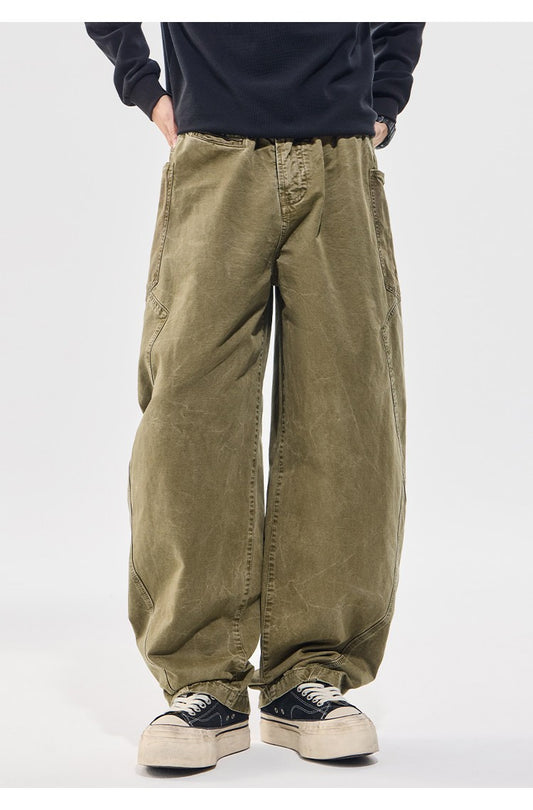 heavyweight autumn washed vintage loose casual pants for men, 2025 new casual trendy men's curved knife pants