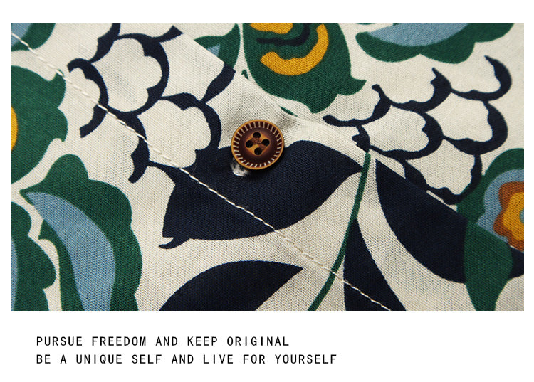 Summer retro fashion brand floral short sleeve shirt men's Hawaiian cotton linen beach linen couple floral shirt Hong Kong style