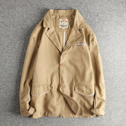 American Wilderness Vintage Heavy Washed Distressed Denim Jacket – Oversized Lapel Trucker Coat