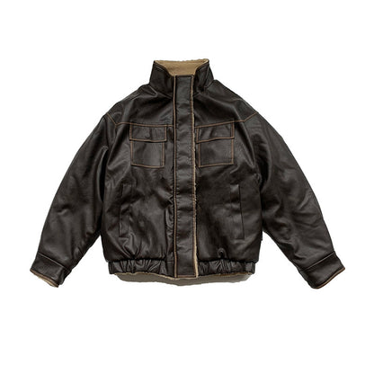 Lamb Fur Leather Jacket – Japanese Vintage Oversized Unisex