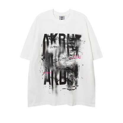 Abstract Letter Graffiti Short Sleeve T-Shirt – American Loose High Street Unisex