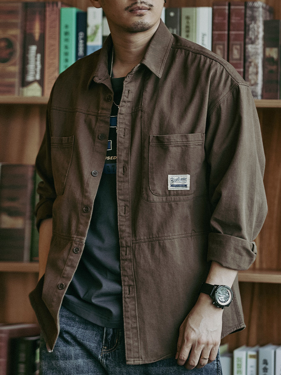 Heavyweight Utility Shirt Jacket – Men's Vintage Loose Long-Sleeve Overshirt