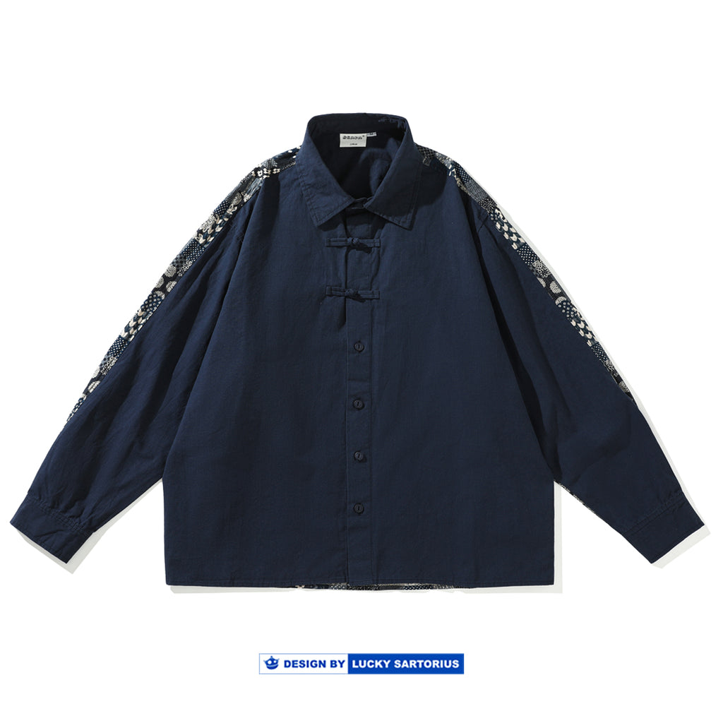 Ethnic Wind Pattern Front and back stitching long-sleeved shirt jacket for men and women