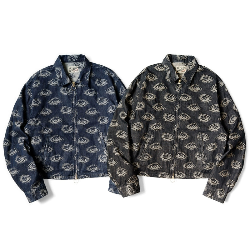 Japanese casual eye-embroidered denim retro lapel long-sleeved jacket