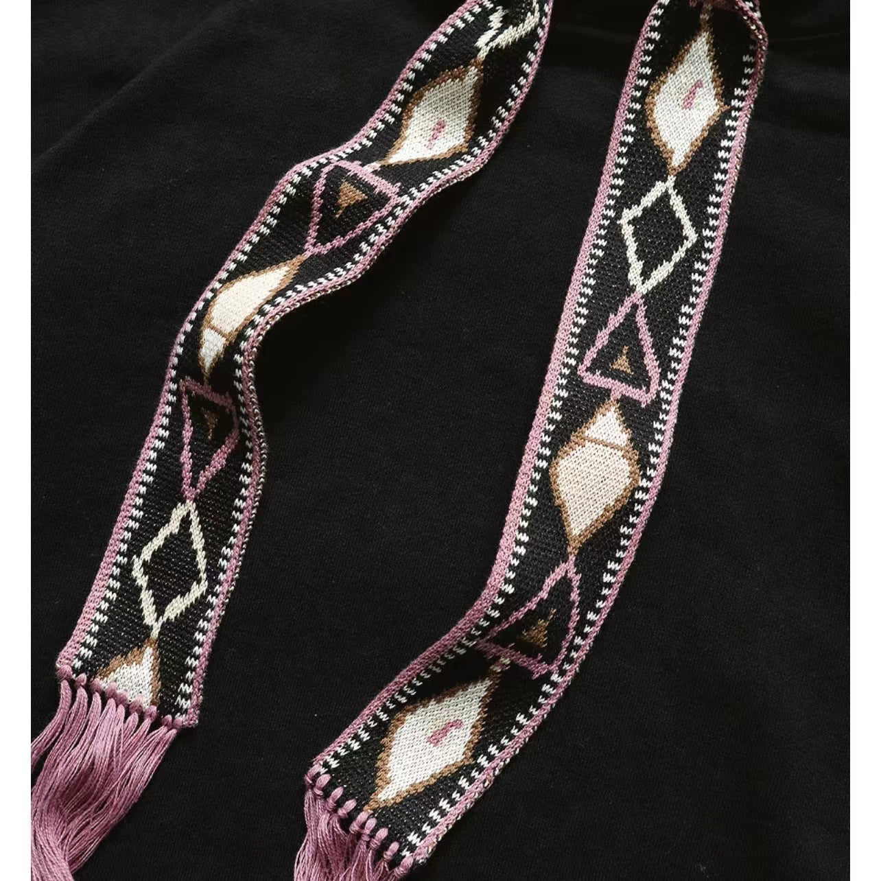 Two-color Japanese geometric tassel ethnic style embroidered ribbon loose hood