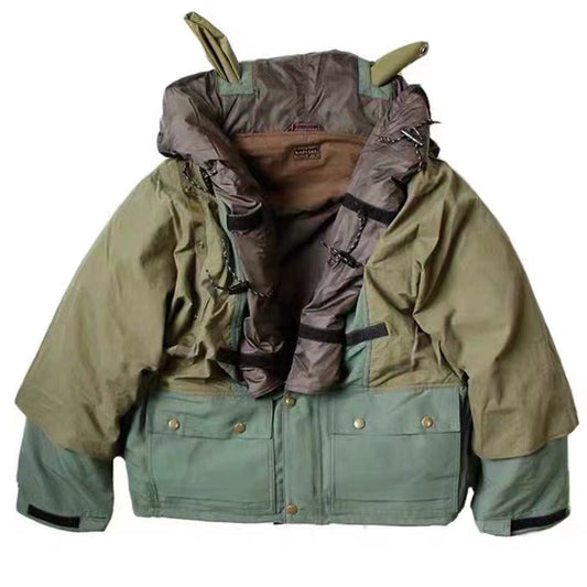 20AW Japanese trend loose nylon stitching five-point cotton hooded quilted jacket jacket
