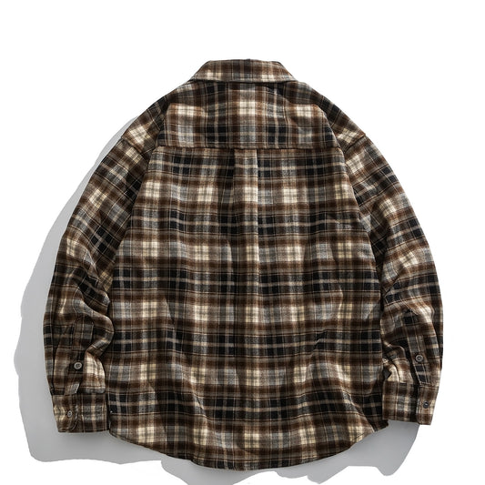Japanese Vintage Plaid Wool-Blend Long-Sleeve Shirt – Oversized Unisex Workwear – Japanese vintage | yamalin clothes | Yamalinclothes
