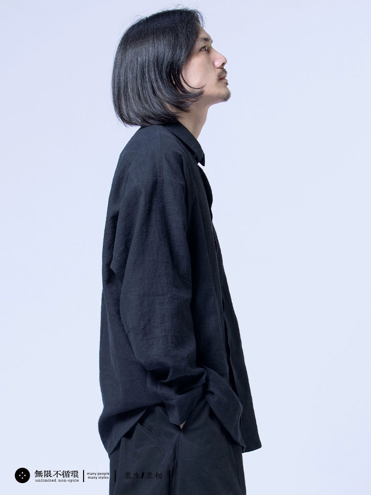 Original design men's contrasting open pocket casual loose lapel shirt