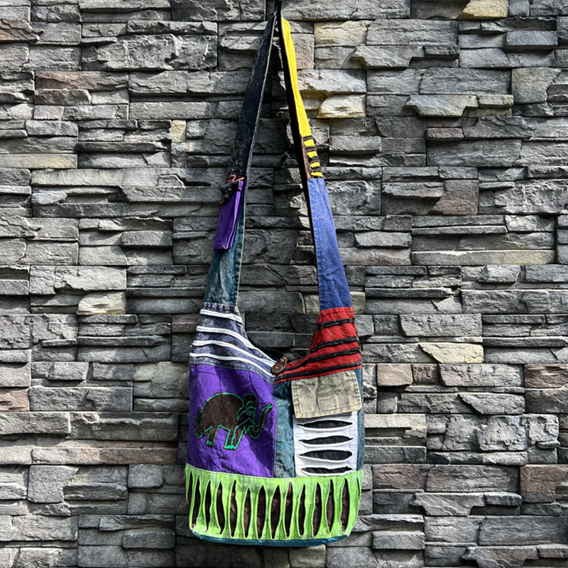 Nepal Indian washed cotton bag, old style, hippie shoulder bag for men and women