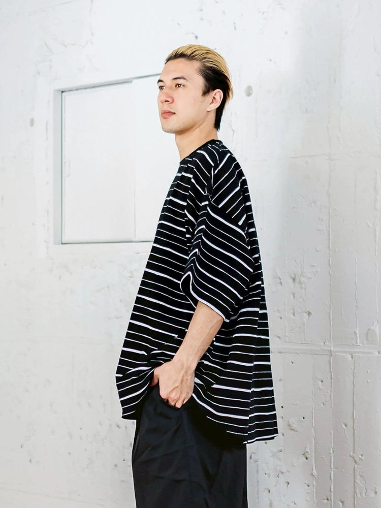 S.F.C 25ss Japanese Hand-Painted Striped Short Sleeve T-Shirt Extra-wide Fit T-Shirt Men's and Women's Silhouette T-Shirt Tops