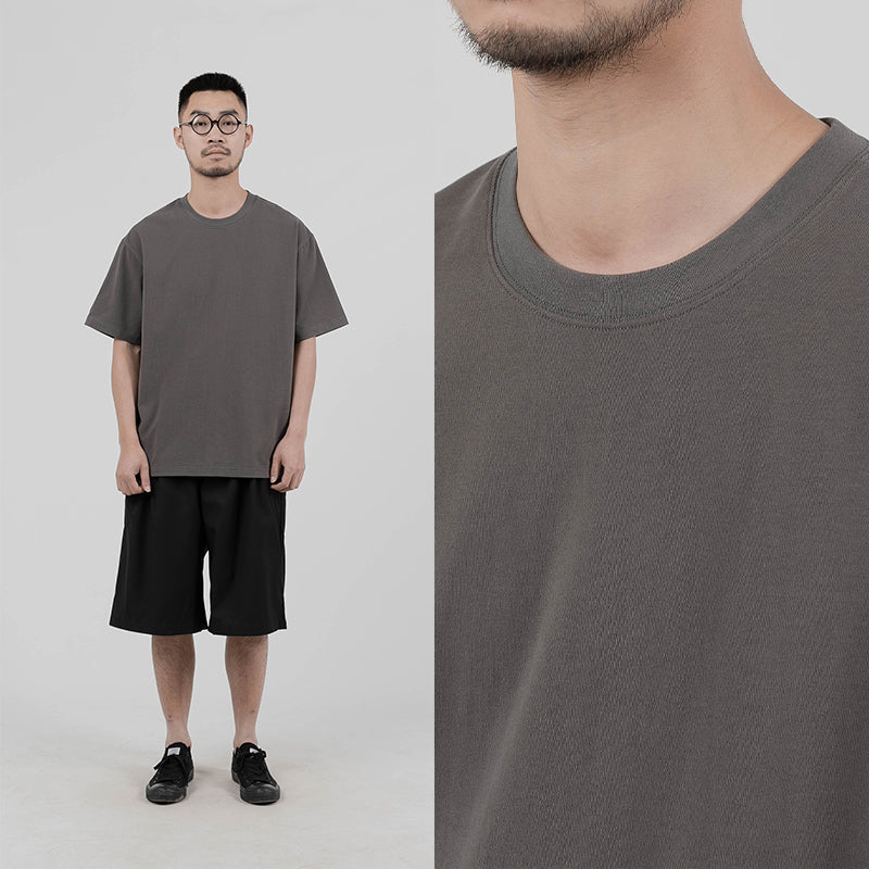 Japanese spring and summer new solid color 250g heavy short sleeve T-shirt men's cotton loose couple t-shirt