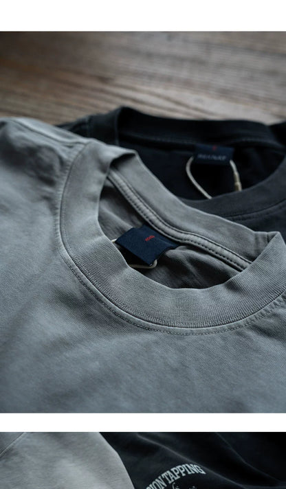 Distressed washed round neck pullover loose fit American style T-shirt
