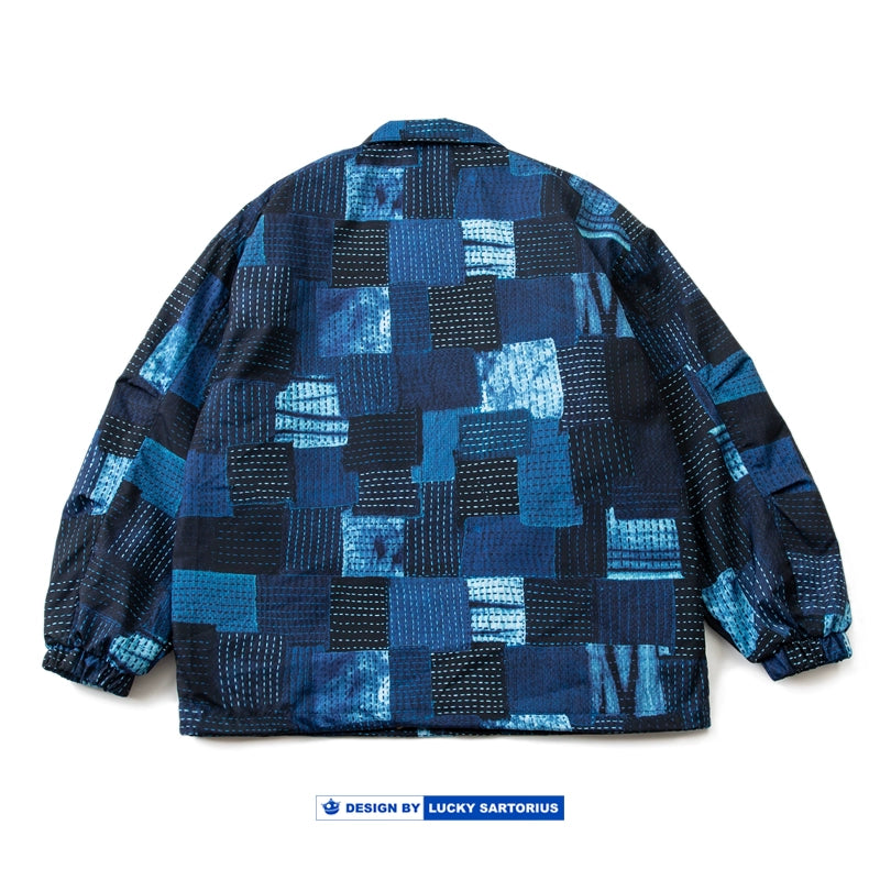 Indigo Old Cloth Sashiko Embroidery Loose Drop Shoulder Jacket